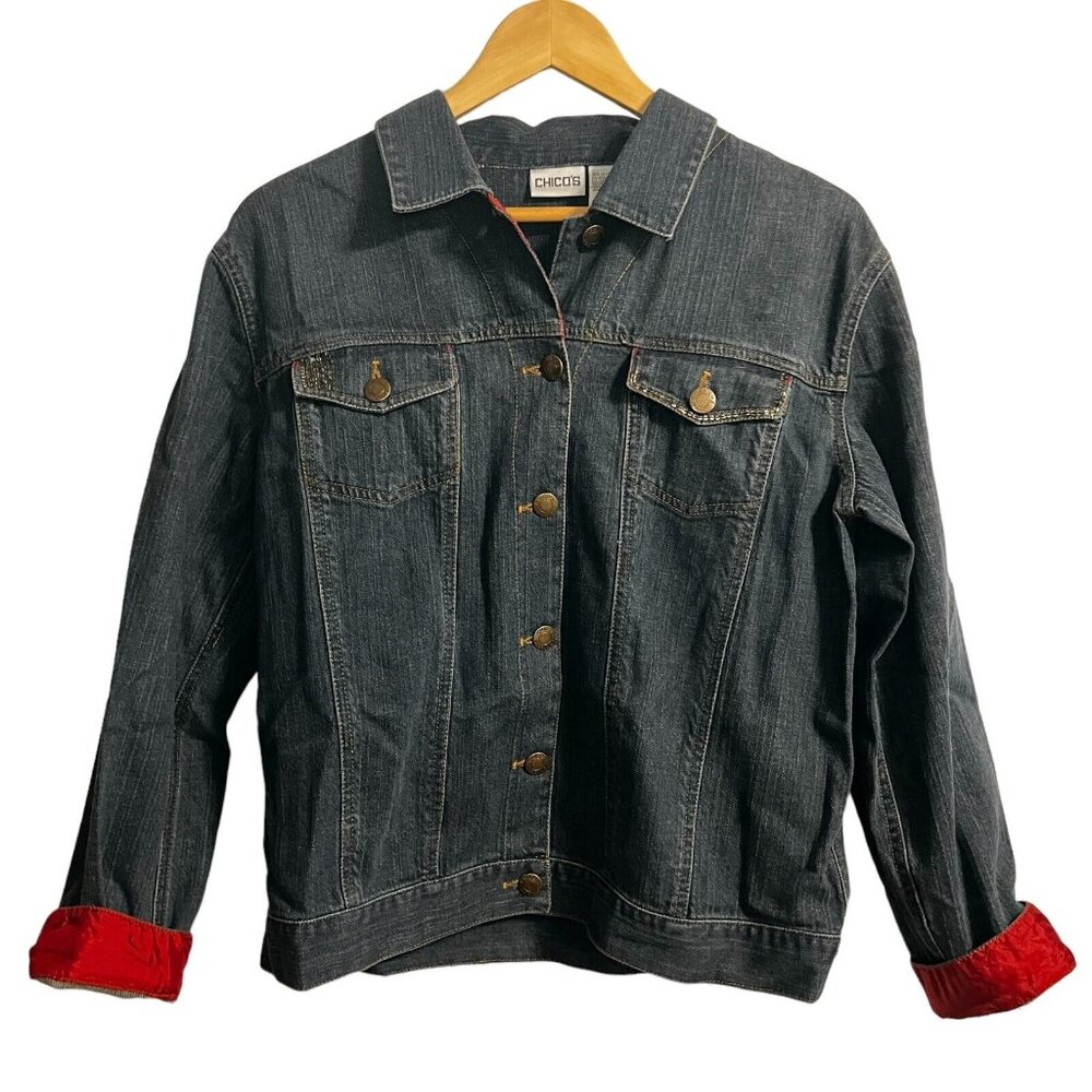 Chico’s Jean Jacket Women’s Bling embellished‎  size 1 Medium